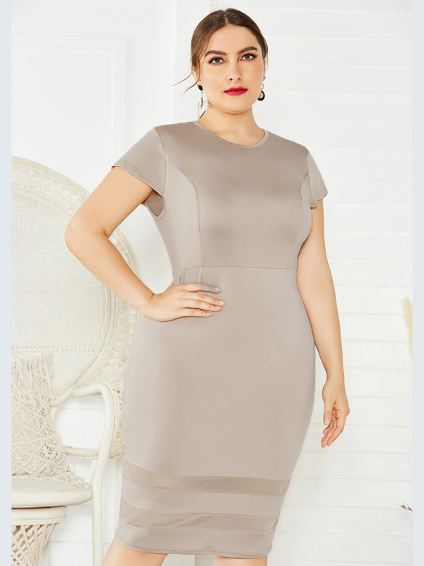 Blue Zone Planet | Plus Size Solid Color Round Neck Short Sleeve Dress BLUE ZONE PLANET