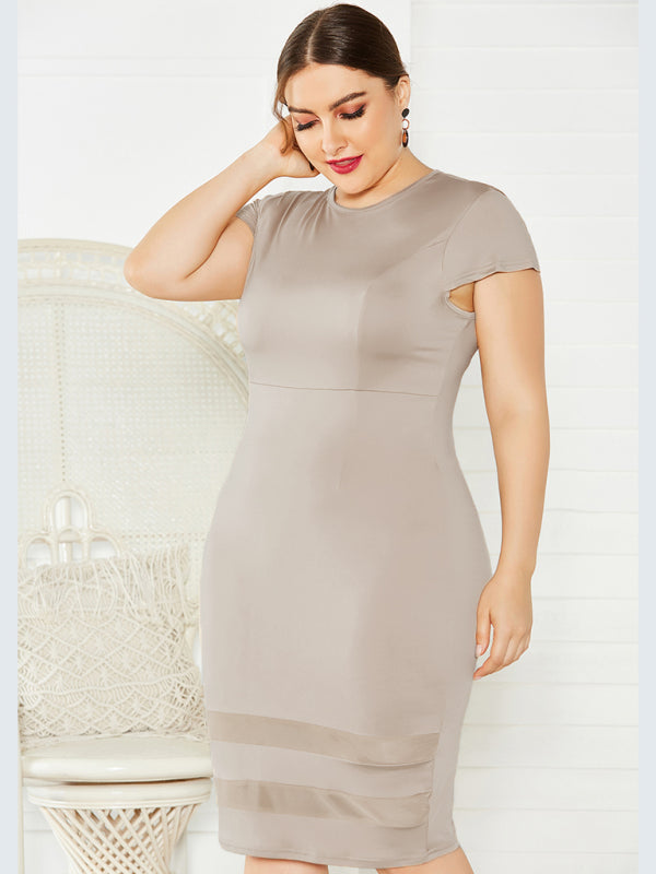 Blue Zone Planet | Plus Size Solid Color Round Neck Short Sleeve Dress BLUE ZONE PLANET