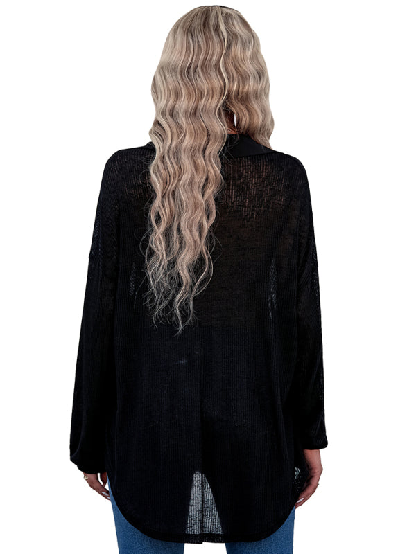 Blue Zone Planet | casual knitting thin loose shirt top kakaclo