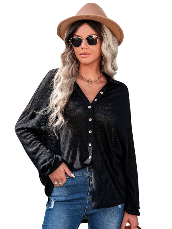Blue Zone Planet | casual knitting thin loose shirt top kakaclo