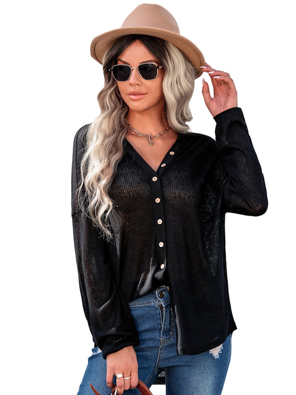Blue Zone Planet | casual knitting thin loose shirt top kakaclo
