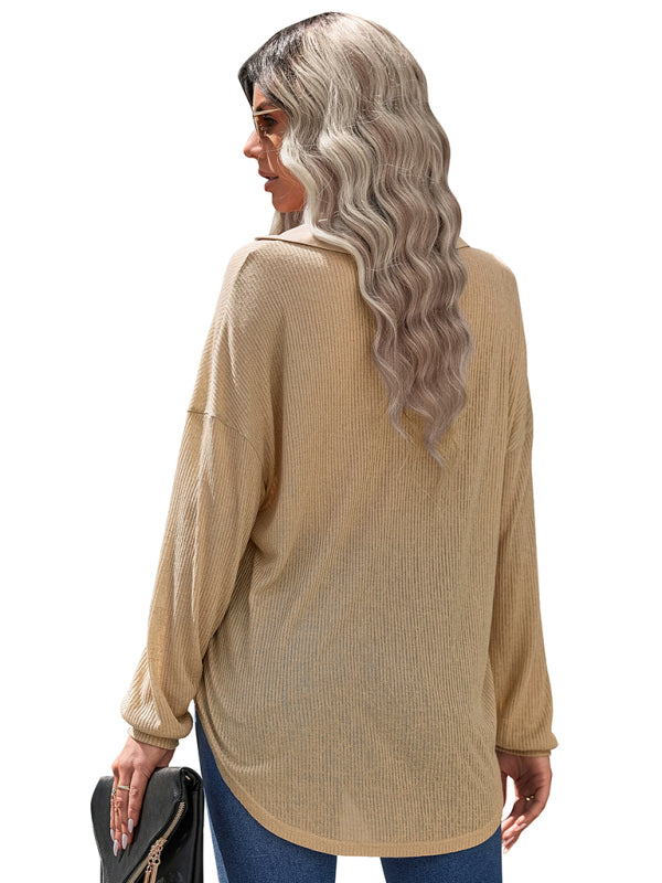 Blue Zone Planet | casual knitting thin loose shirt top kakaclo