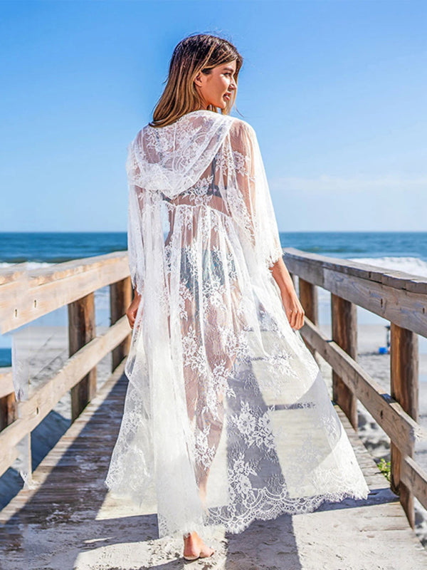 Olivia's Lace-Embroidered Beach Hoodie Cover-Up Blue Zone Planet