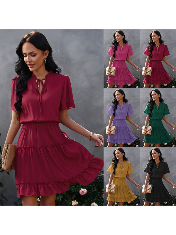 Blue Zone Planet | Women's high neck loose Ruffle Dress kakaclo