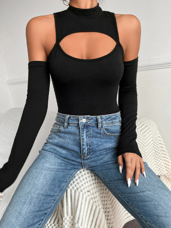 irregular hollow long -sleeved slim -body off -shoulder jacket kakaclo