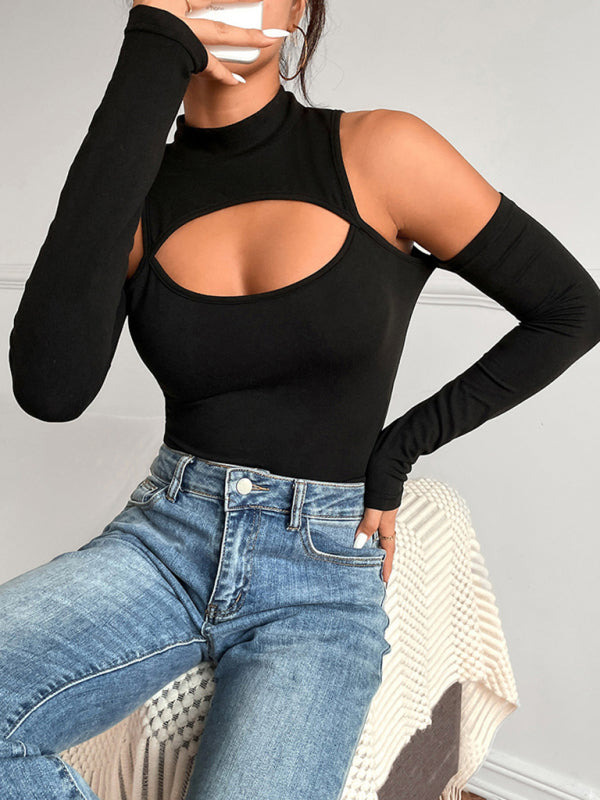 irregular hollow long -sleeved slim -body off -shoulder jacket kakaclo