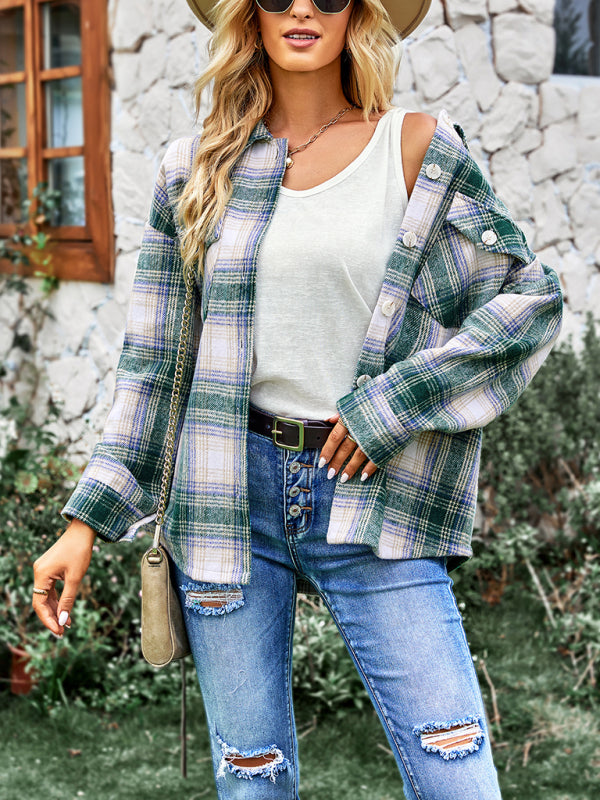medium length versatile plaid shirt top coat kakaclo