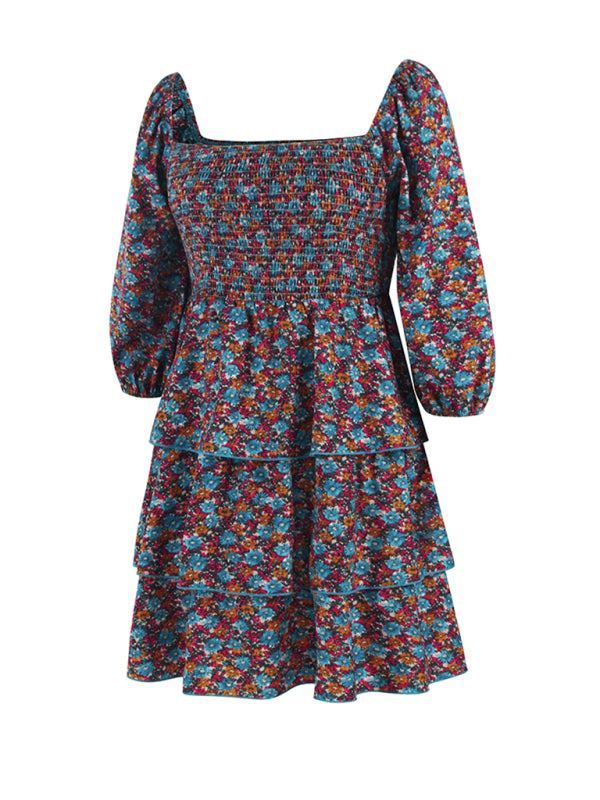 French square neck cake dress kakaclo