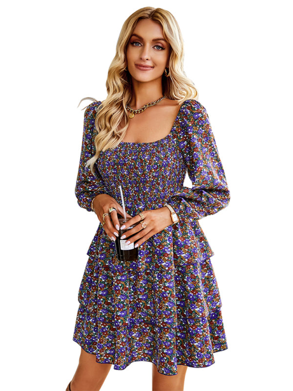 French square neck cake dress kakaclo