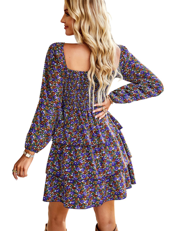 French square neck cake dress kakaclo