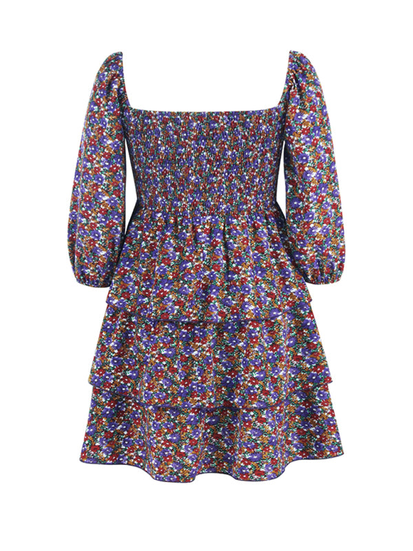 French square neck cake dress kakaclo