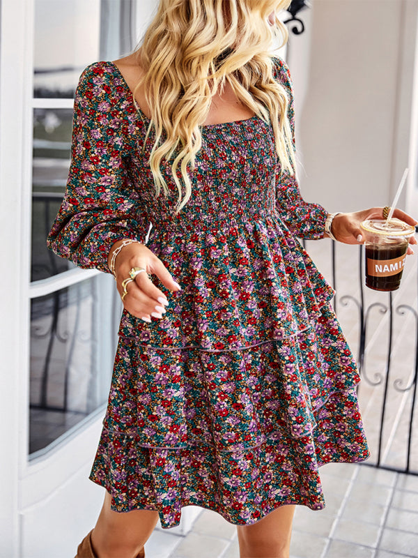 French square neck cake dress kakaclo