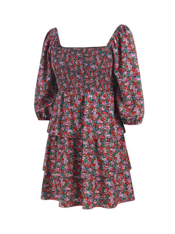 French square neck cake dress kakaclo