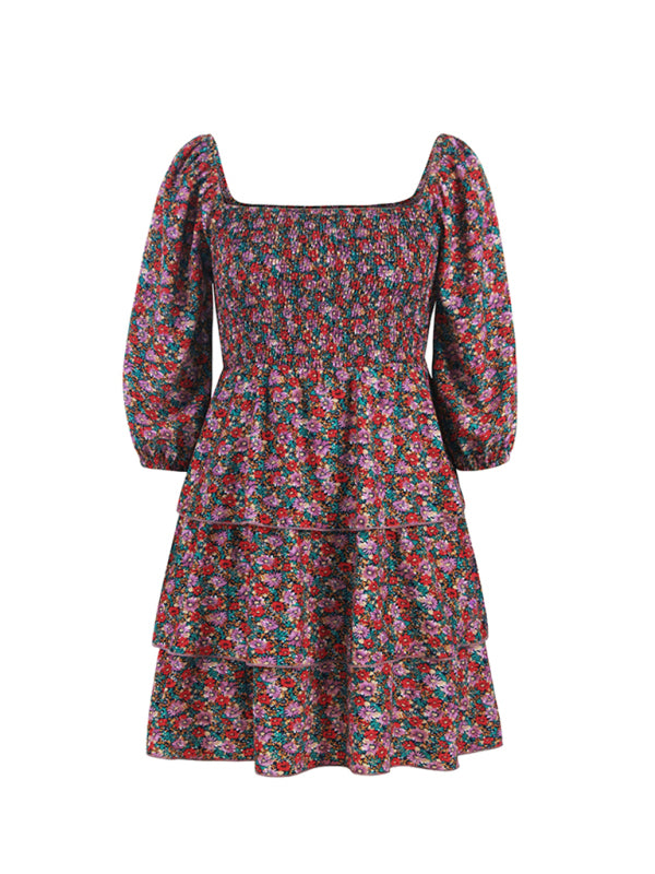French square neck cake dress kakaclo