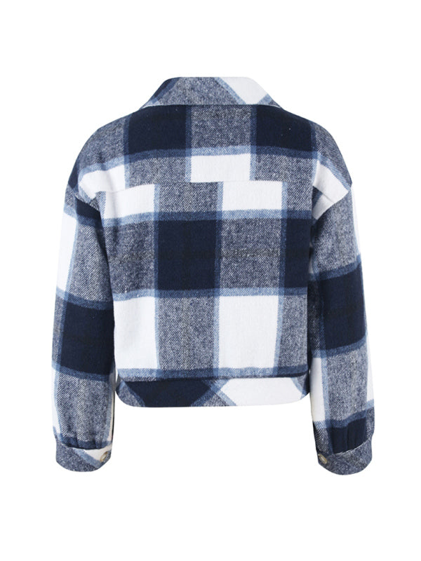 fashion short plaid jacket BLUE ZONE PLANET