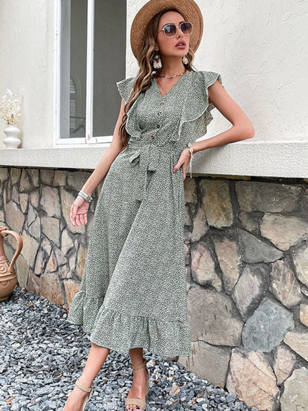 Blue Zone Planet | Slim Long Skirt High Waist Green European and American Retro Dress BLUE ZONE PLANET