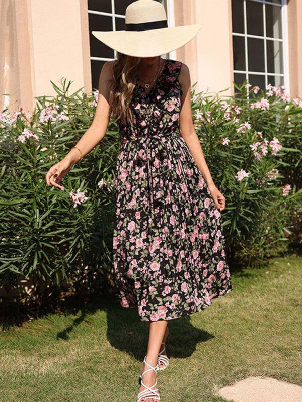 Blue Zone Planet | Vintage Floral Print Black Maxi Dress kakaclo