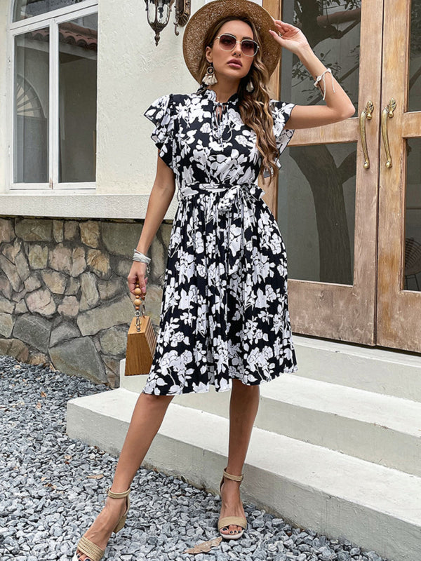 Blue Zone Planet | High Waist Midi Dress Printed Black Foreign Trade Dress kakaclo