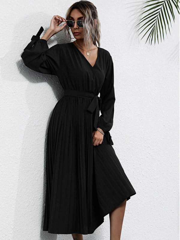 Blue Zone Planet | Solid Color V-Neck Cutout Long Sleeve Dress BLUE ZONE PLANET