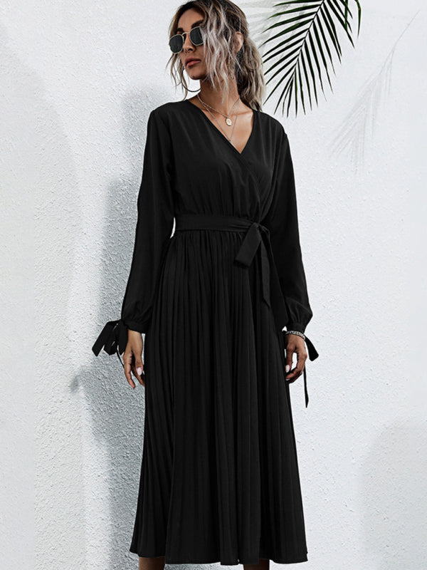 Blue Zone Planet | Solid Color V-Neck Cutout Long Sleeve Dress BLUE ZONE PLANET