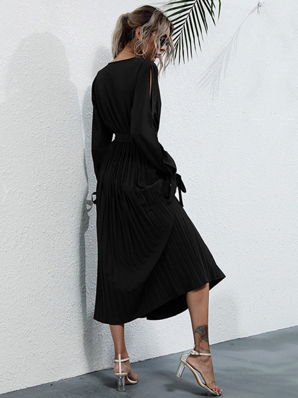 Blue Zone Planet | Solid Color V-Neck Cutout Long Sleeve Dress BLUE ZONE PLANET