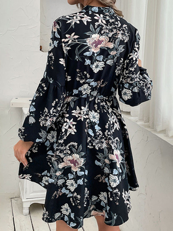 Blue Zone Planet | Black Vintage Long Sleeve Print Dress BLUE ZONE PLANET