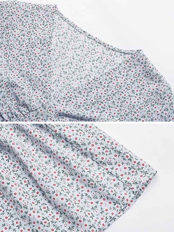 Blue Zone Planet | Floral Dress Short Sleeve V-Neck Short Slim Fit Mini Dress BLUE ZONE PLANET