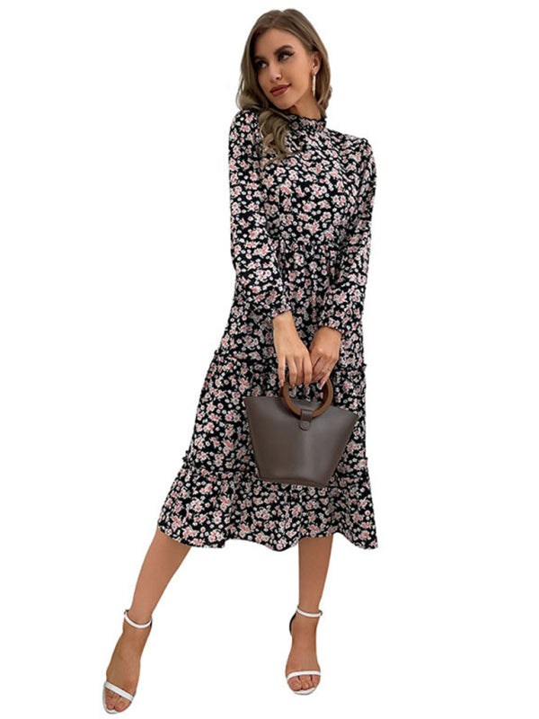 Blue Zone Planet | mid-length turtleneck pleated print dress kakaclo