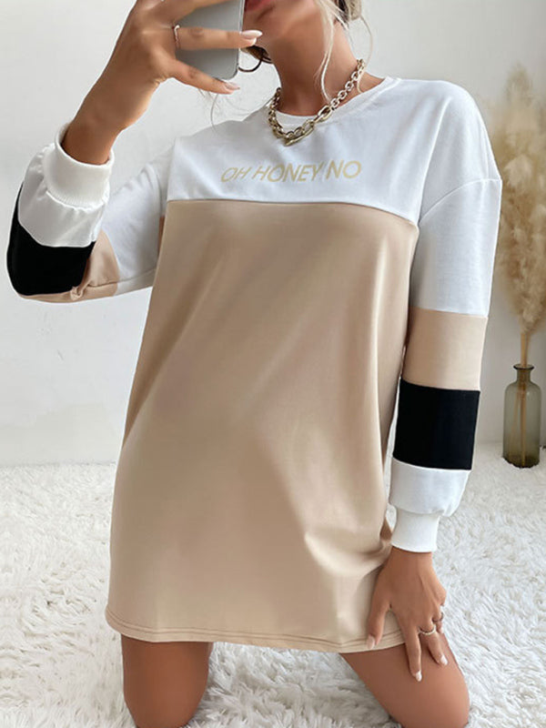 Blue Zone Planet | European and American Long Sleeve Dress Print Contrast Color Loose Sweater Dress BLUE ZONE PLANET