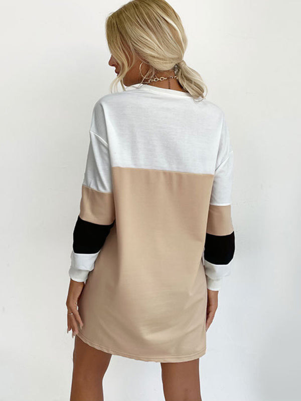 Blue Zone Planet |  European and American Long Sleeve Dress Print Contrast Color Loose Sweater Dress BLUE ZONE PLANET