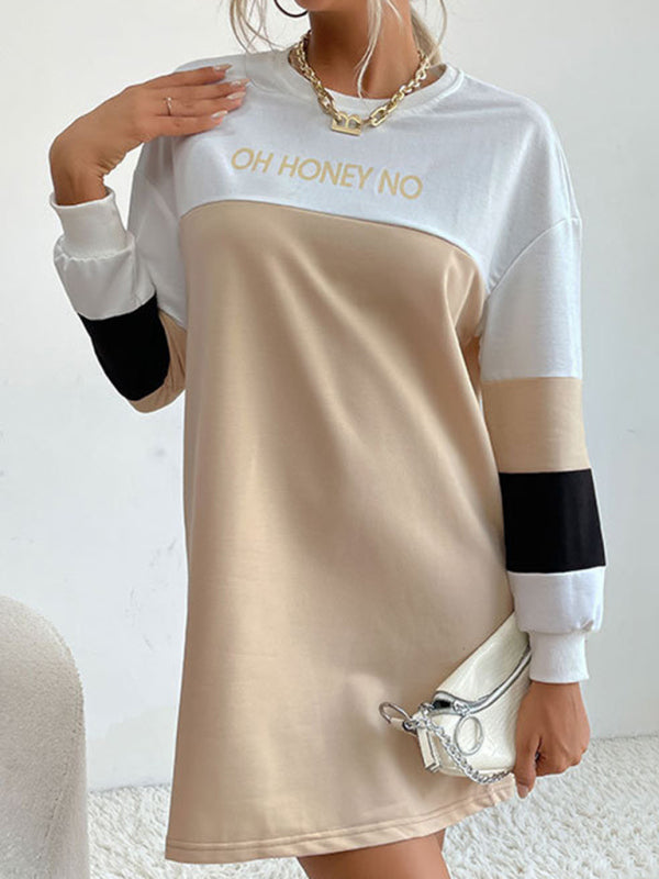 Blue Zone Planet | European and American Long Sleeve Dress Print Contrast Color Loose Sweater Dress BLUE ZONE PLANET