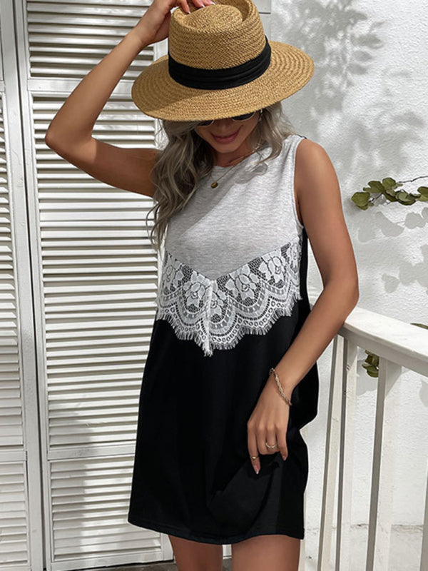 Blue Zone Planet | European and American vest skirt sleeveless stitching lace dress BLUE ZONE PLANET