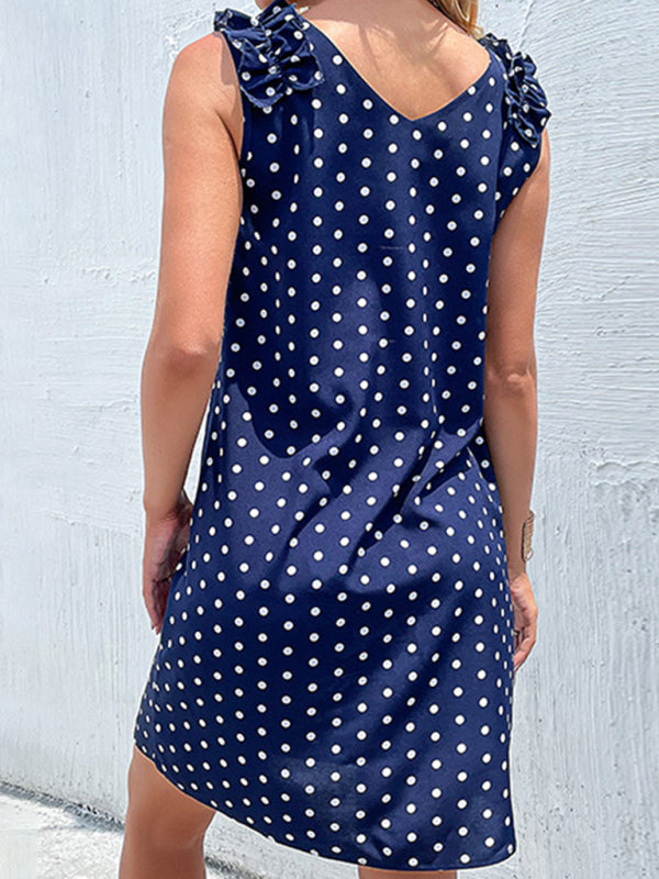 Blue Zone Planet | Summer blue polka dot skirt European and American loose dress BLUE ZONE PLANET