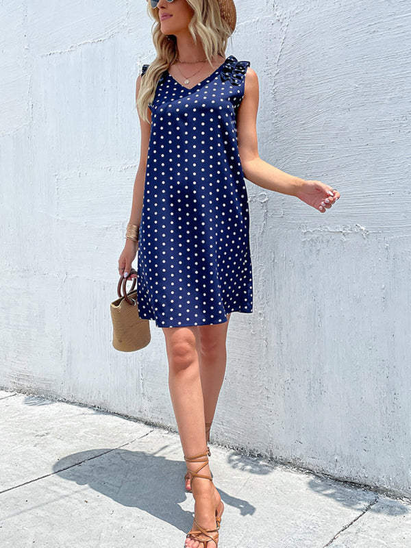 Blue Zone Planet | Summer blue polka dot skirt European and American loose dress BLUE ZONE PLANET