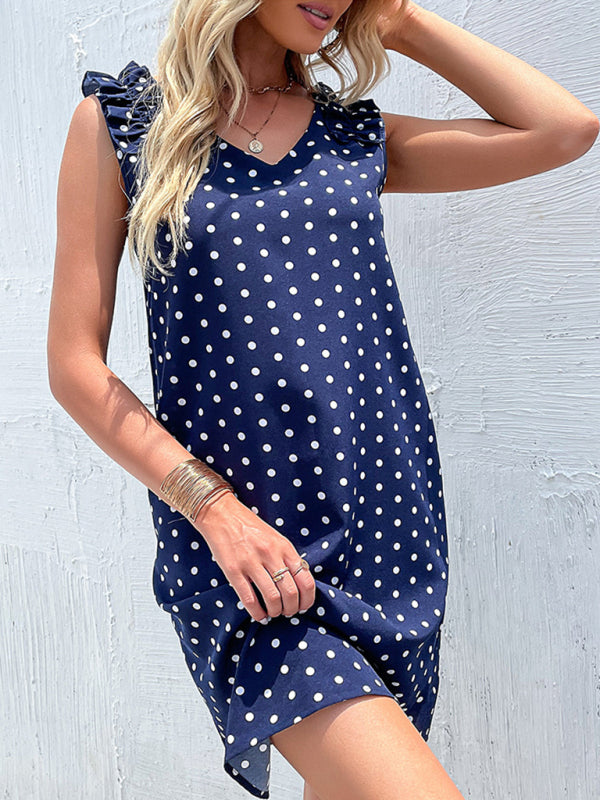 Blue Zone Planet | Summer blue polka dot skirt European and American loose dress BLUE ZONE PLANET
