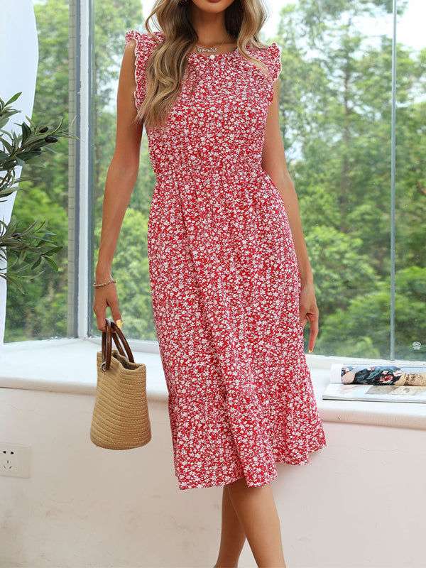 Blue Zone Planet |  Sleeveless ditsy floral print slim midi dress BLUE ZONE PLANET