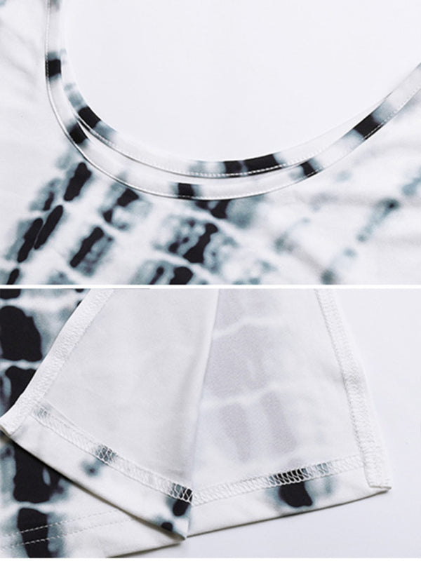 Blue Zone Planet | Short Sleeve Tie Dye Print Slim Fit European Dress BLUE ZONE PLANET