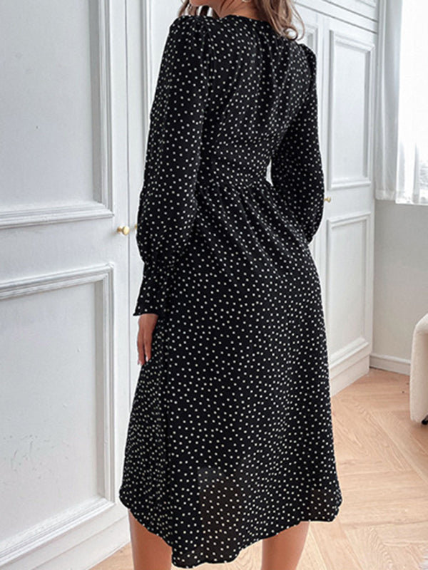 Autumn black polka dot long sleeve dress kakaclo