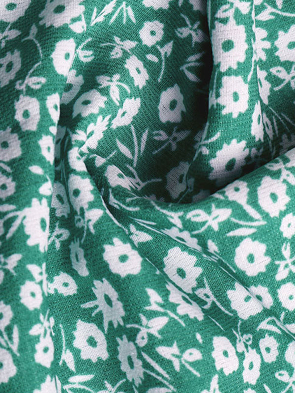Blue Zone Planet | Short Sleeve Green Print V-Neck Dress BLUE ZONE PLANET