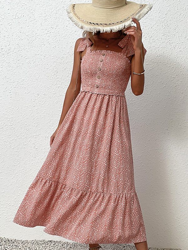 Pink Floral Dress Tie Ruffle Slip Dress kakaclo