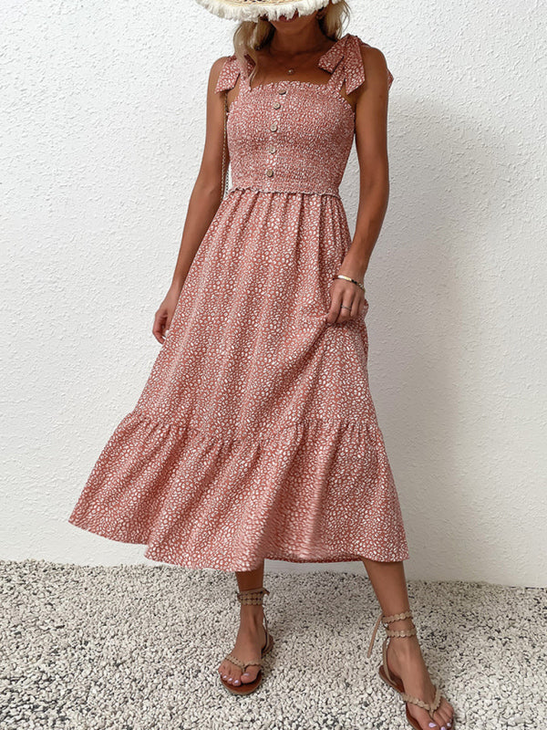 Pink Floral Dress Tie Ruffle Slip Dress kakaclo