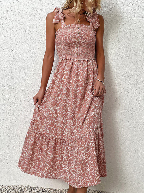 Pink Floral Dress Tie Ruffle Slip Dress kakaclo
