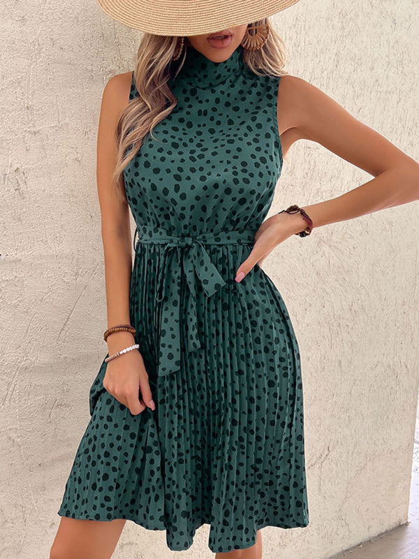 European and American sleeveless halterneck skirt ruffled green leopard print dress kakaclo