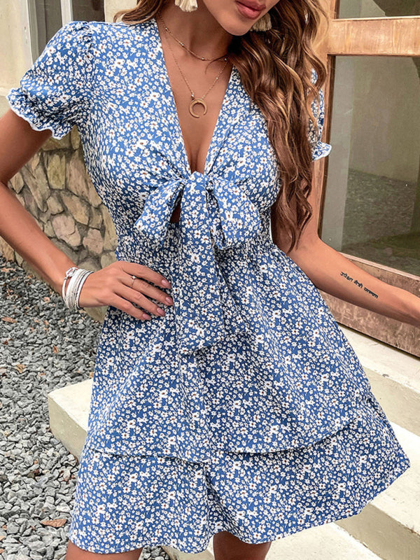 Blue Zone Planet | Bow Knot Blue Elegant Dress Summer BLUE ZONE PLANET