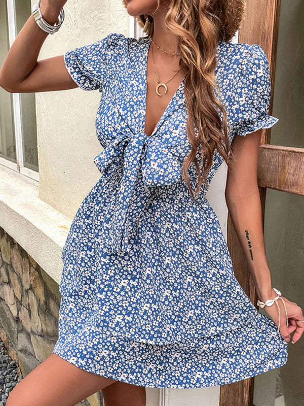 Blue Zone Planet | Bow Knot Blue Elegant Dress Summer BLUE ZONE PLANET