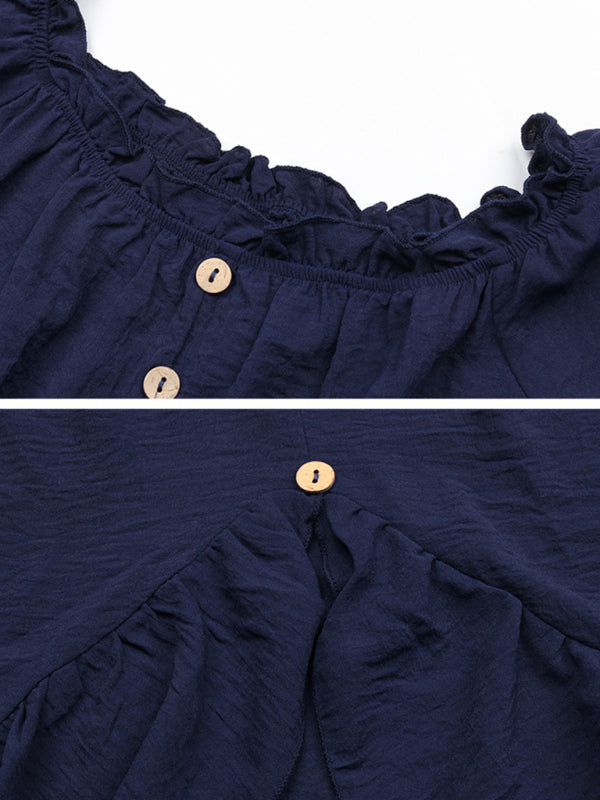 Blue Zone Planet | Solid Color One Shoulder Skirt Ruffle Irregular Blue Dress BLUE ZONE PLANET