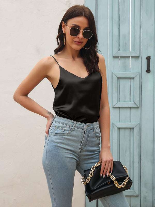 Satin imitation silk V-neck small spaghetti strap vest kakaclo