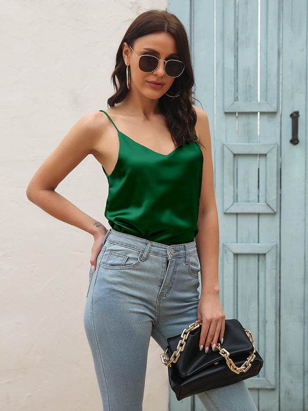 Satin imitation silk V-neck small spaghetti strap vest kakaclo