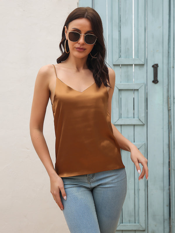 Satin imitation silk V-neck small spaghetti strap vest kakaclo