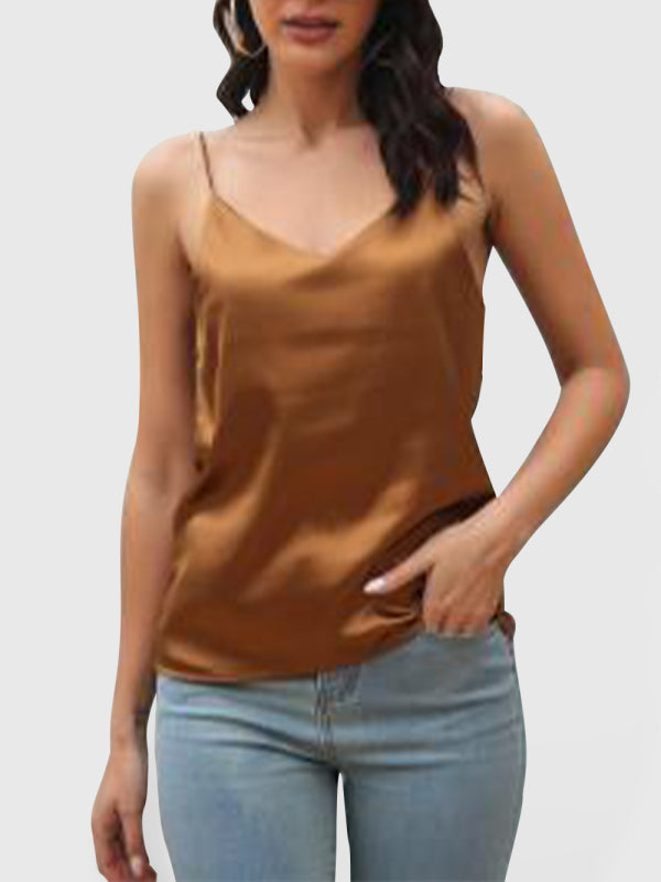 Satin imitation silk V-neck small spaghetti strap vest kakaclo